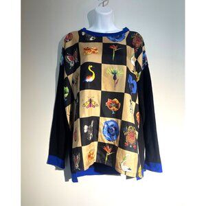 Etro Womens 46 Made In Italy Black Sweater With Multicolor Floral & Animal Print